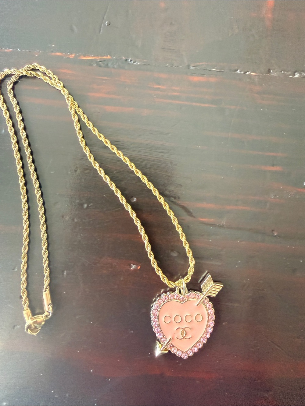 Authentic EUC Double CC 
stamped pink enamel heart 
Pull on 18k 18” rope chain - Picture 5 of 6